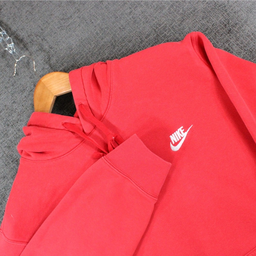 Nike Sportswear Club Fleece Hoodie Mens Large Red Pullover Logo BV2654-657